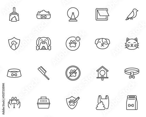 Icons of petrelated items including food bowls animals and grooming tools