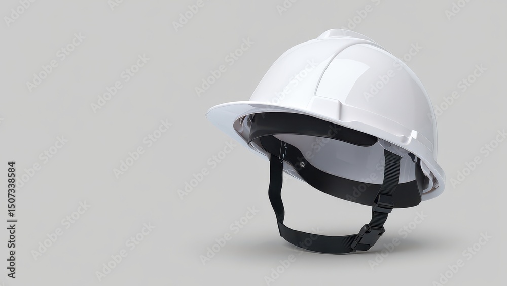 Fototapeta premium Isolated White Hard Hat on a Neutral Background Safety Equipment for Construction and Industrial Work Protective Gear