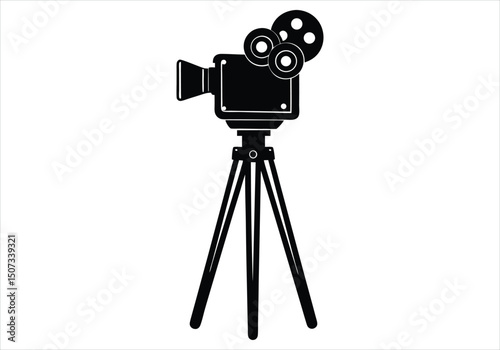 retro camera on tripod silhouette 
