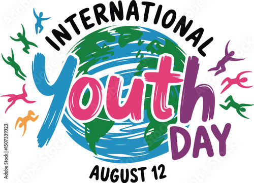 international youth day vibrant typography vector