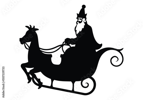 santa claus on sleigh silhouette  