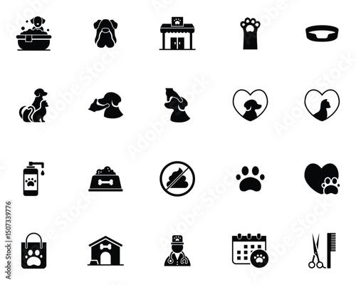 Set of petrelated silhouette icons diverse symbols of care and services