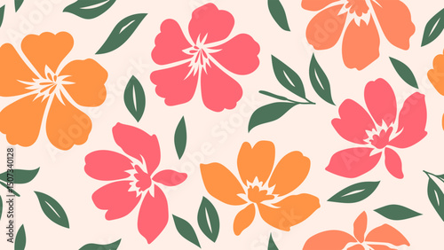 Tropic flower and Leave design for fabric, textile, wallpaper, clothing. Hawaiian seamless pattern with hibiscus flower