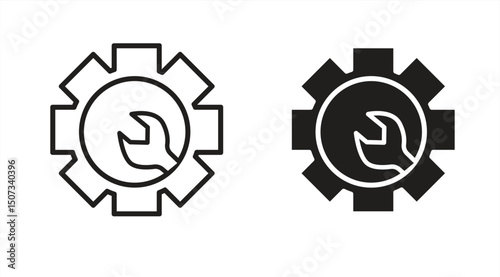Gear and key icon, isolated on white background, vector illustration.