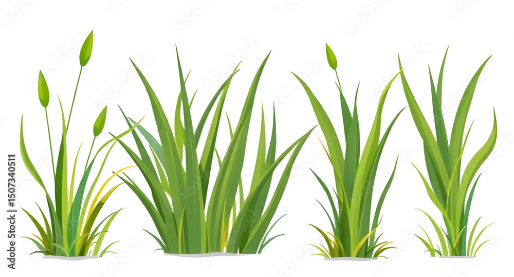 Fototapeta premium grass clipart, summer grass set, natural grass design, grass field vector, grass collection, grass bundle, wild grass set, grass pattern, isolated grass, grass patch, green lawn vector, cartoon lawn g
