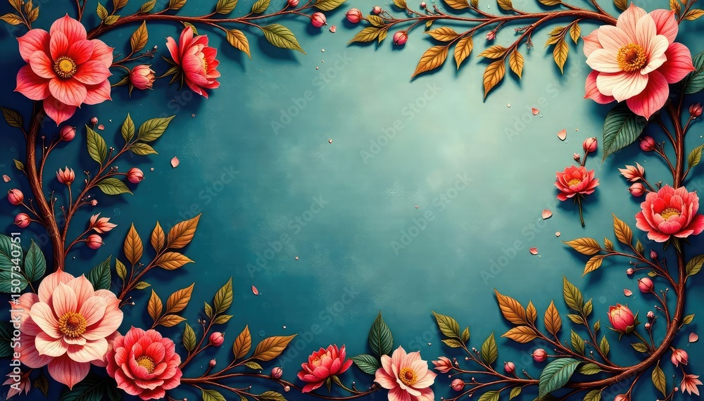 Intricate floral damask, swirling vines and leaves, classic, print