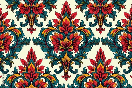 Intricate floral damask textile design, repeating seamlessly , decor, pattern