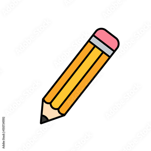Simple pencil icon drawing vibrant yellow pink eraser thick black outlines vector