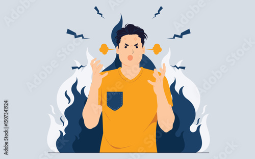 Feeling angry with brain explosion stressed, shocked, surprise face, angry and frustrated. Fear and upset for making mistake concept illustration