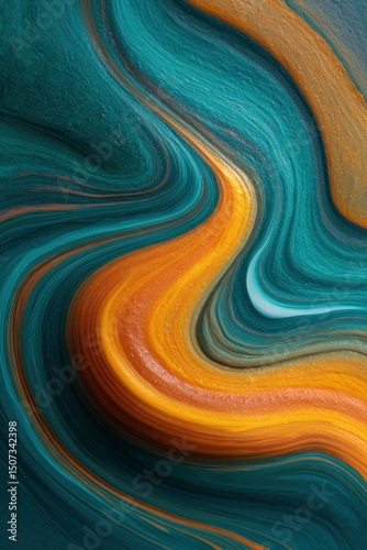 Abstract teal  gold swirl fluid