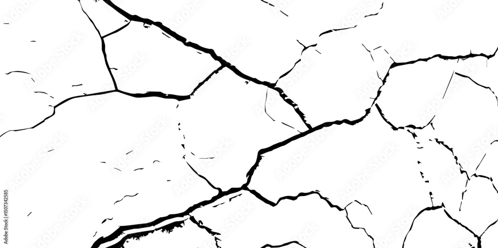 Obraz premium Cracked Earth Vector Texture with Transparent Background – High-Detail Grunge Overlay of Dry, Distressed Lines and Natural&nbsp;Ground&nbsp;Erosion 