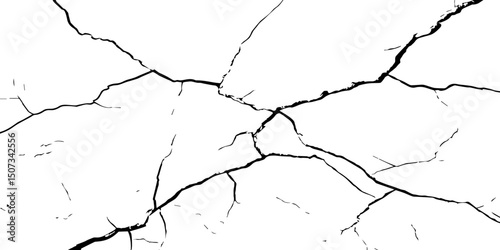 Cracked Earth Vector Texture with Transparent Background – High-Detail Grunge Overlay of Dry, Distressed Lines and Natural Ground Erosion
