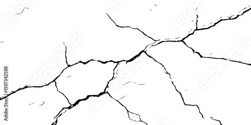 Cracked Earth Vector Texture with Transparent Background – High-Detail Grunge Overlay of Dry, Distressed Lines and Natural Ground Erosion
