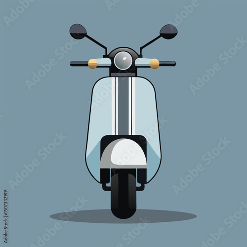 Modern light blue scooter illustration front view transportation design.