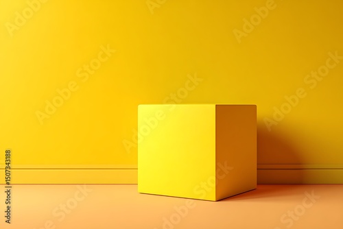 Minimalist yellow box or podium against bright yellow background for product display