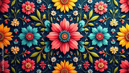 Intricate floral textile design, repeating motif, fabric, flower, repeating