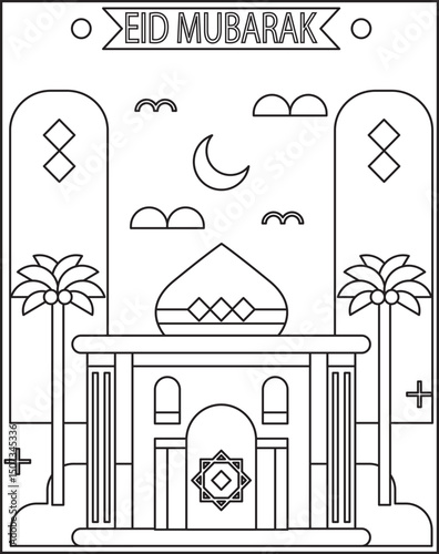 Avatar Eid Al Adha Islamic colouring book pages for children and adults with vector design.