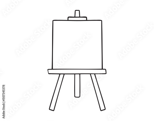 Easel with empty canvas. Clean sheet art supplies icon doodle hand drawn. Outline line drawing clipart symbol