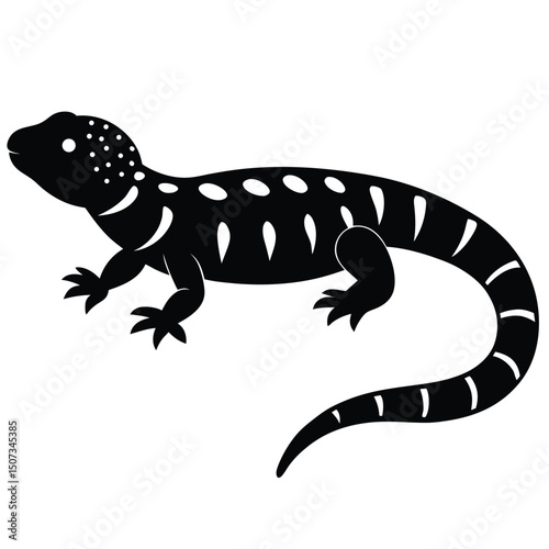Black and white silhouette of a lizard reptile animal