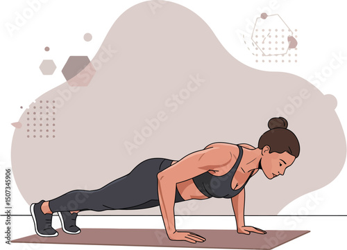 Woman Performing Push-Up Exercise on Mat for Fitness and Strength Training Workout Routine