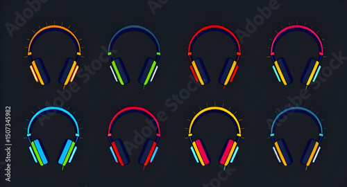 headset vector, earphones vector, audio headphones, music headphones, wireless headphones, wired headphones, sound headset, stereo headphones, over ear headphones, in ear earphones, DJ headphones, gam