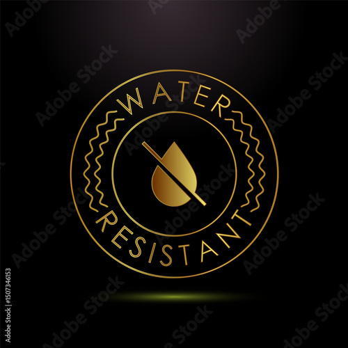 Water resistant icon design illustration, Waterproof badge sign symbol in gold color style