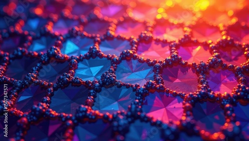 Intricate tessellation of hexagons and triangles in vibrant hues, design, visual