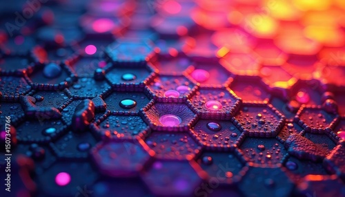 Intricate tessellation of hexagons, vibrant hues, modern, vibrant
