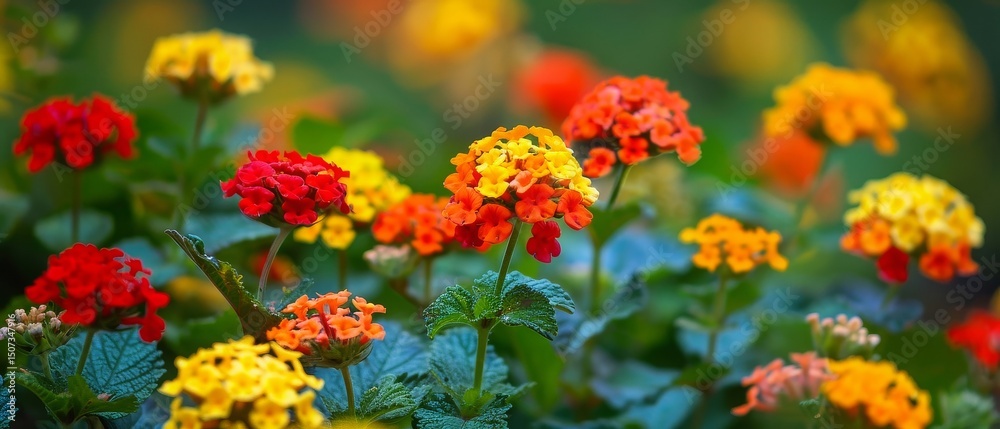 Fototapeta premium A selective shot of the red and yellow Lantana Camara`s at day time great for wallpapers