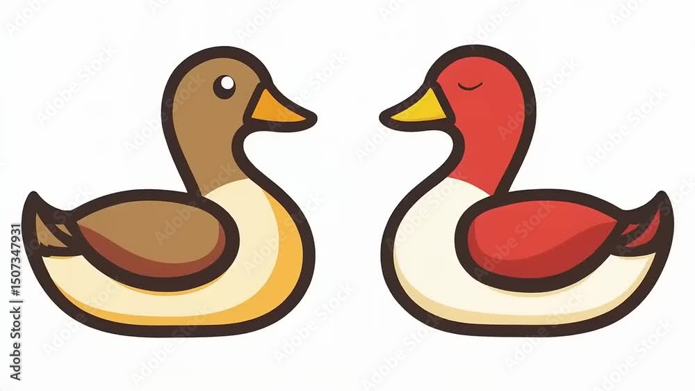 Delightful Cartoon Duck Pair Facing Each Other with Playful Vibrancy