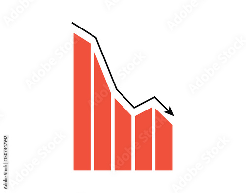 down simple arrow, finance loss analysis icon. Red chart, dynamics of decline. negative statistical simple infographic element