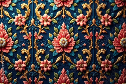 Intricate woven damask pattern, elegant floral design, stylish, floral pattern