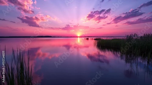 Pink Sunset Lake Reflection.