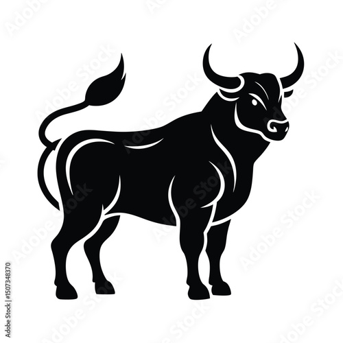 silhouette of a bull on White Background