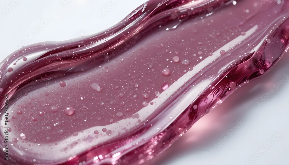 Fototapeta premium Close-up of skincare gel texture smeared on a glossy surface, transparent and shiny, high-resolution, white background