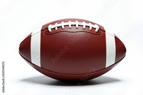 Leather football against pure white background, sporting goods, stock, american
