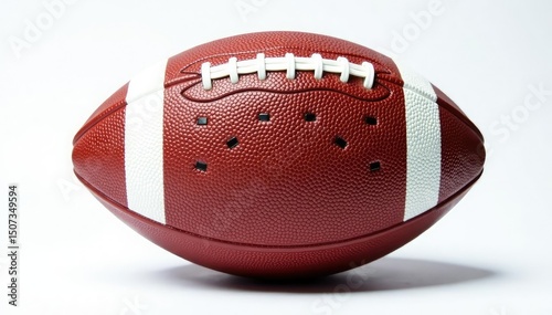 Leather football with laces, pristine white backdrop, background, laces