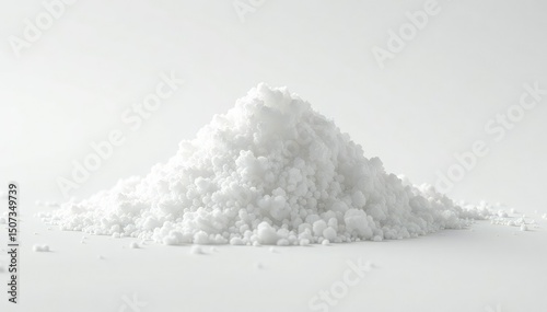 Luminous white sugar granules against stark white backdrop, culinary, dessert