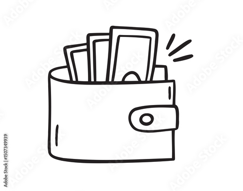 Money wallet dollar icon doodle hand drawn. Money wallet dollar outline line drawing clipart symbol