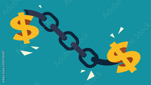 Financial Freedom A broken chain with dollar signs falling away symbolizing the liberation from financial burdens that come with excessive consumerism.