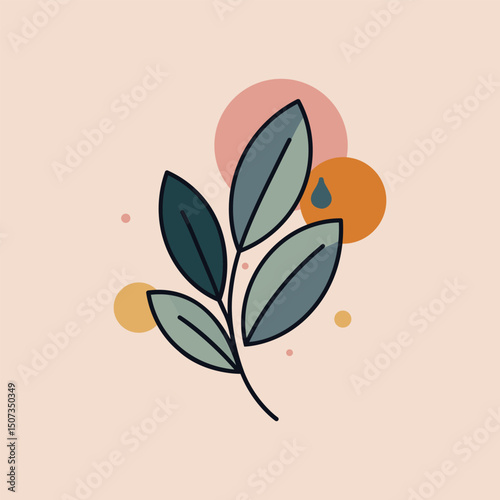 Botanical oasis serene plant vector illustration. A drawing of plant with a circle in the background