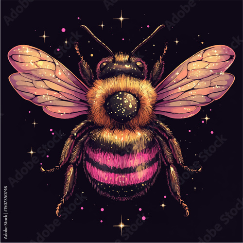  Magical bumblebee with pink wings vector illustration
