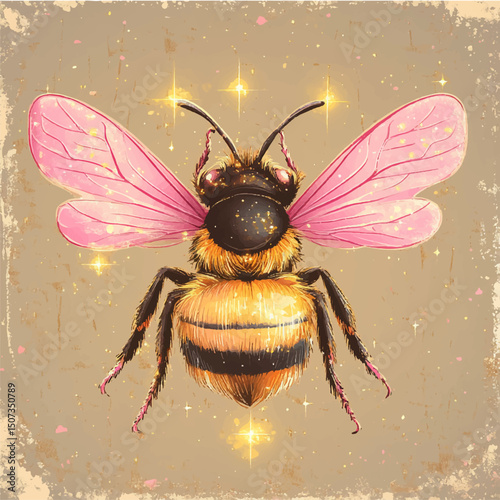 Magical bumblebee with pink wings vector illustration