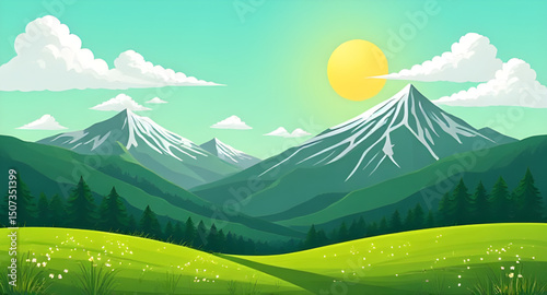 nature background, scenic summer view, landscape illustration, outdoor scenery, summer freshness, wild meadow, rural countryside, sunny field, idyllic summer scene, vibrant nature, summer landscape ar