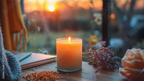 Sunset Candlelight Cozy Window Scene.