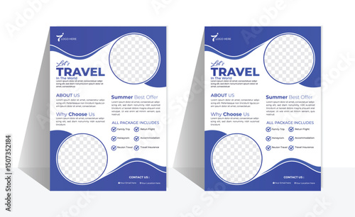 Vacation And Summer Travel flyer template design.