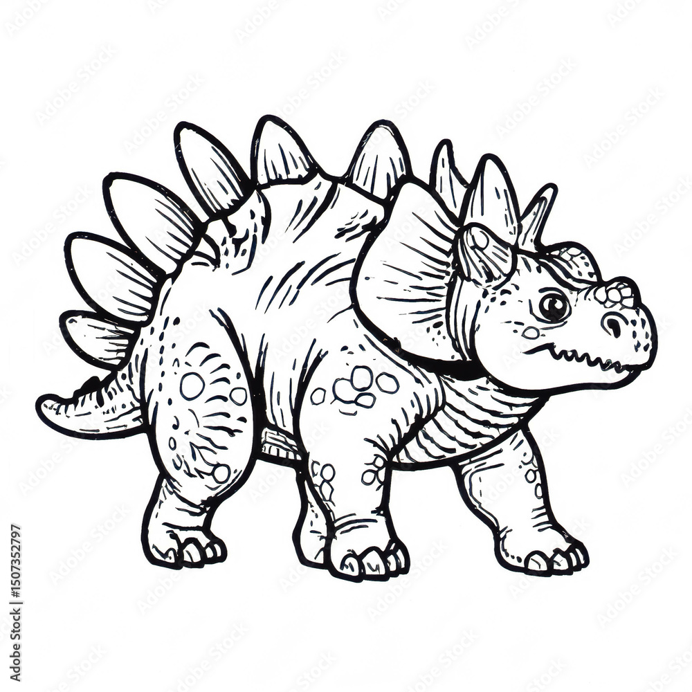 Fototapeta premium Stegosaurus Dinosaur Cartoon Illustration for Children's Coloring Page - Fun and Educational Vector Art for Kids' Imagination and Creative Art Projects