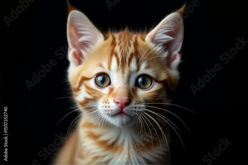 A close-up shot of a vibrant orange cat with piercing blue eyes gazing directly at the viewer