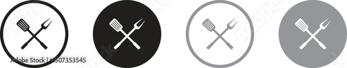 BBQ grill icon set. Barbecue, bar-b-q, spatula, grill fork, picnic, fire