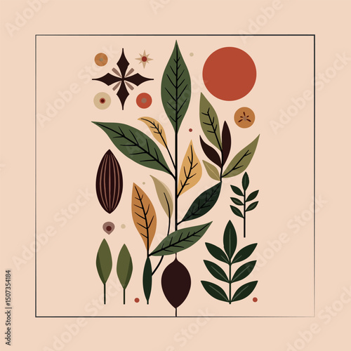 Abstract botanical composition in autumn colors